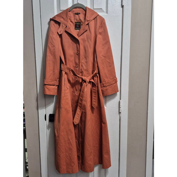 Vtg Women's P.B.D.‎ International Orange Trench Coat size 7=sm